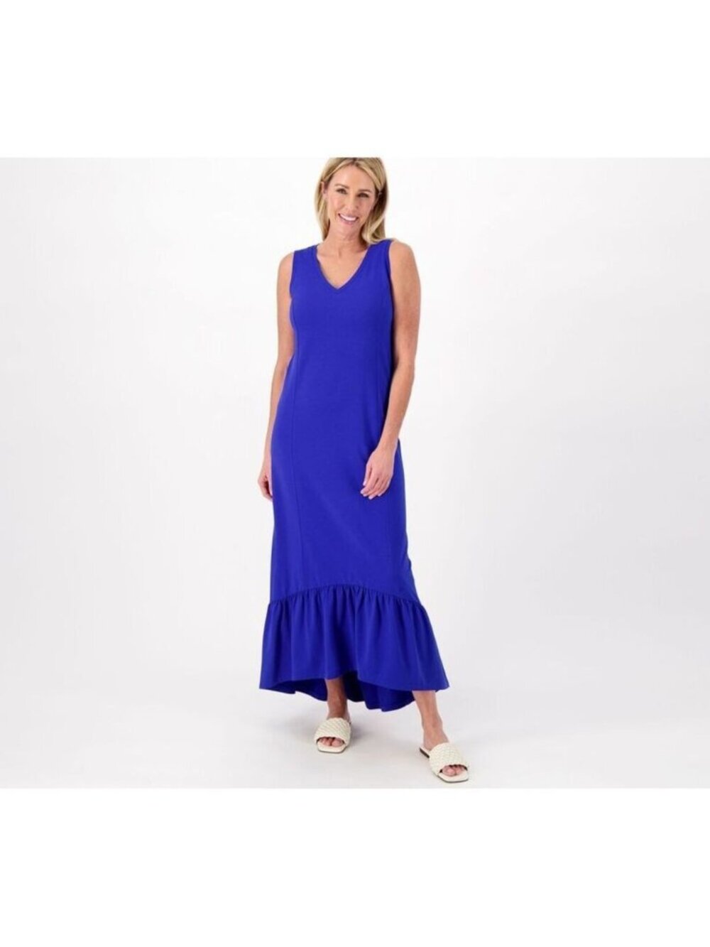 Isaac Mizrahi Essentials  Women Dress sz L Maxi Sleeveless Royal Blue A598225